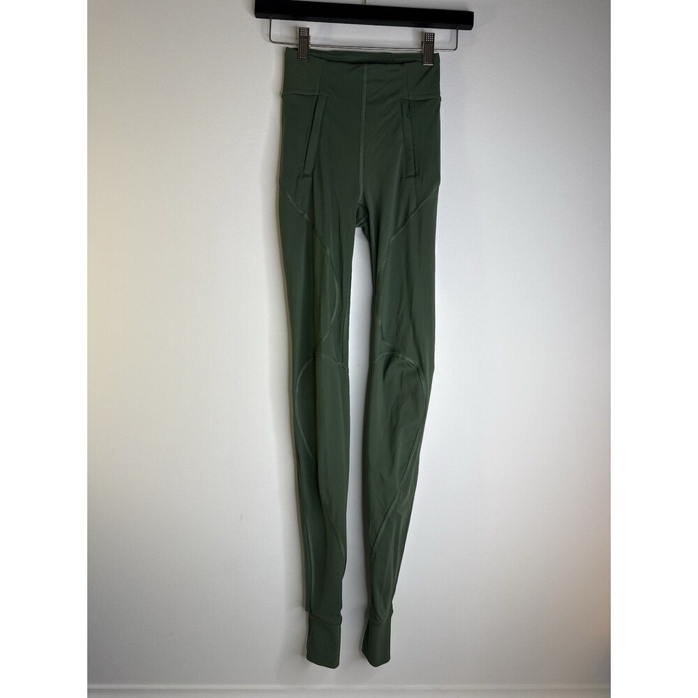 Lululemon Green Leggings Size 0 High Rise Ribbed Ankle Zip Pocket Yoga Pants